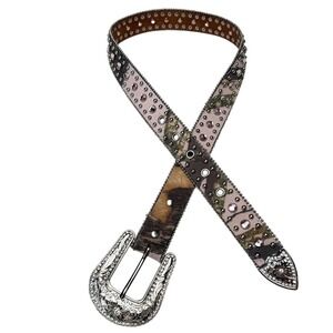 Nocona Y2K Pink Mossy Oak Camo Belt Size 28 Rhinestone Studded Western
